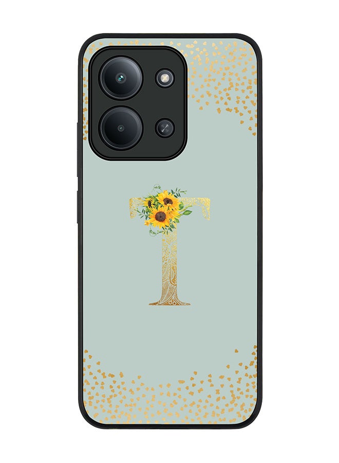 For Xiaomi Redmi 15C 4G Case,Slim fit Camera Protection, Shockproof Thin Phone cover  - Custom Floral Monogram - T  (Light Grey )